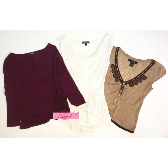 Express Tops - BUNDLE Express Surplice Ruched Strappy Lace-Up Top
